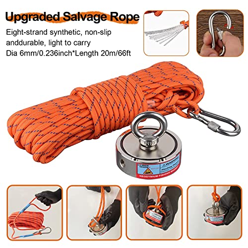 ULIBERMAGNET Double Sided Fishing Magnets,Combined 400kg N52 Neodymium Magnet Fishing Kit Starter with Rope,Claw,Gloves,Threadlocker for Treasure Hunting Under Water - Image 3