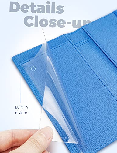 Image of Yarnic Checkbook Cover for Personal Checkbook, Checkbook Holder with Pen Holder & Built-in Clear Plastic Divider for Duplicate Checks (Blue)