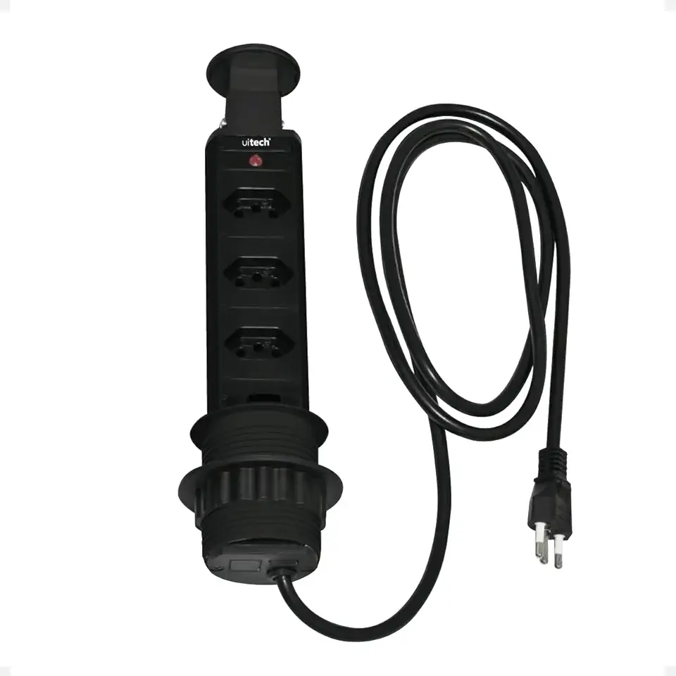 Torre De Tomadas Multiplug Retrátil De Embutir Mesa Bancada Totem 3 Tomadas 20 Amperes