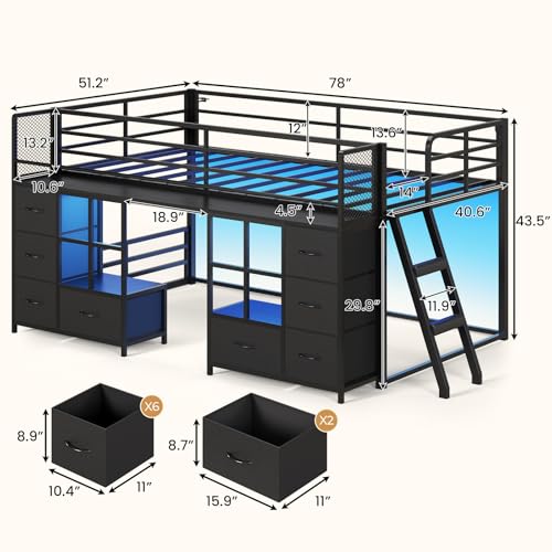 BTHFST Low Bunk Bed with 8 Drawers