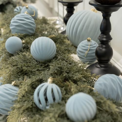 Image of 3.15In Velvet Ornaments for Christmas Tree,12Pcs Christmas Ornaments Set | Dusty Blue Velvet Christmas Ornaments;Christmas Decor;Flocked Shatterproof Christmas Balls;Holiday Christmas Decoration