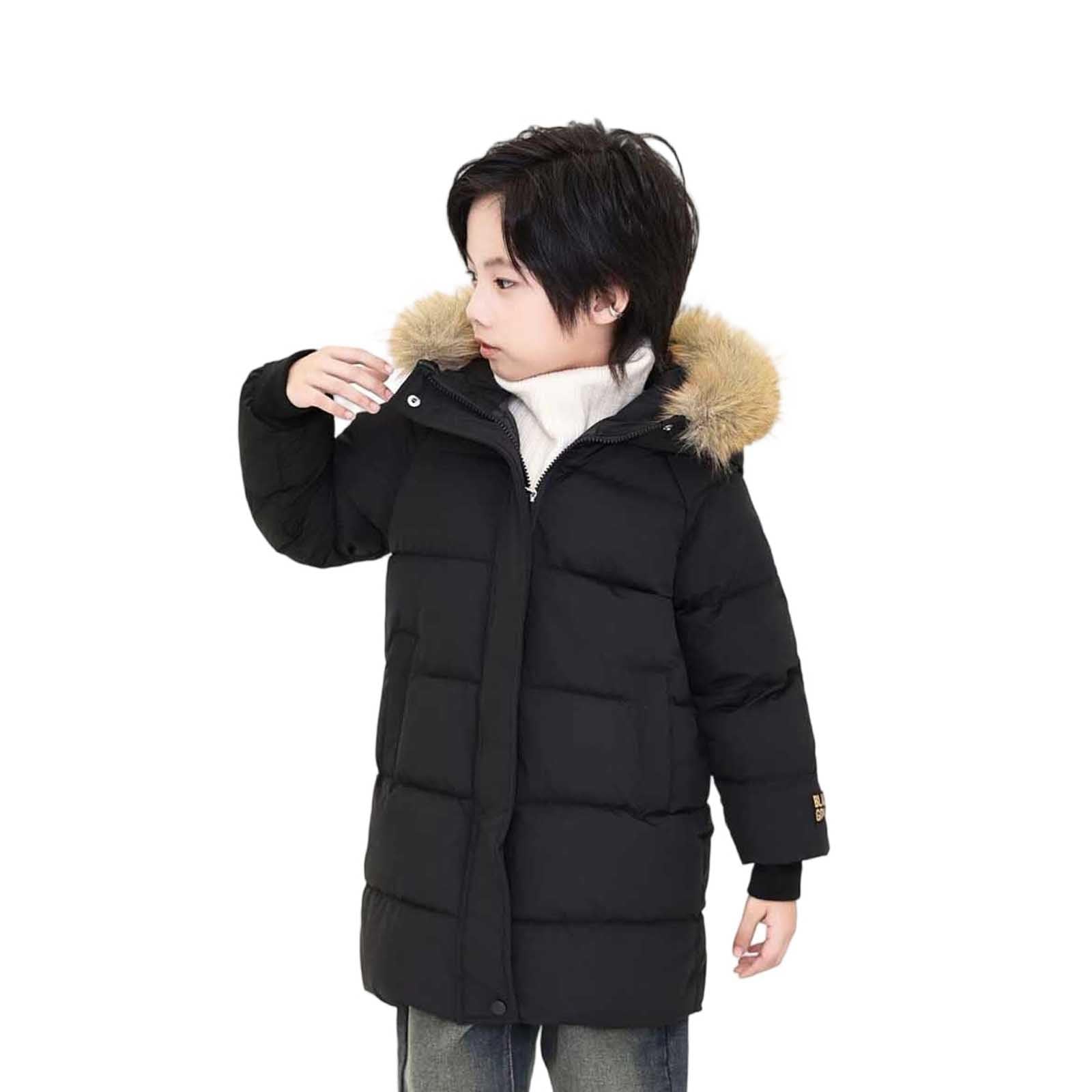 Enfant Doudoune Hiver Manteau Garçon Veste à Capuche, Blouson Couleur Unie Manches Longues Chaud Coupe Vent Vêtement Chaud d'Extérieur Quotidien 8-12 Ans