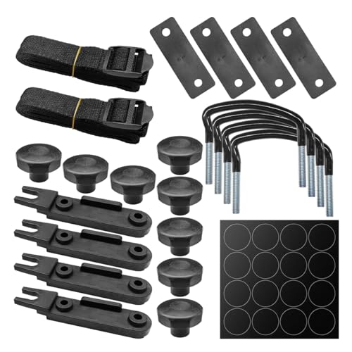 GAOLAOSY 4PCS Roof Box U-Bolt Clamps, Universal Car Roof Rack Mounting Brackets with 8 Lock Nuts & 2 Straps, Car Rooftop Cargo Carrier Rack Bolts Mounting Fitting Kit