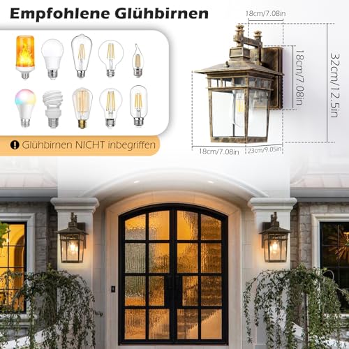 Wandleuchte aussen, Außenwandleuchten mit Klarglas, IP44 Wasserdicht, Retro E27, Außenlampen Beleuchtung Außenwandleuchte Verandaleuchten (Bronze) – Bild 3