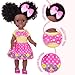ZITA ELEMENT 14.5 Inch Silicone Black Doll Set Black African Baby Doll with Yellow Striped T-Shirt, Colorful Dress and Other Accessories as A Delightful Gift for Girls