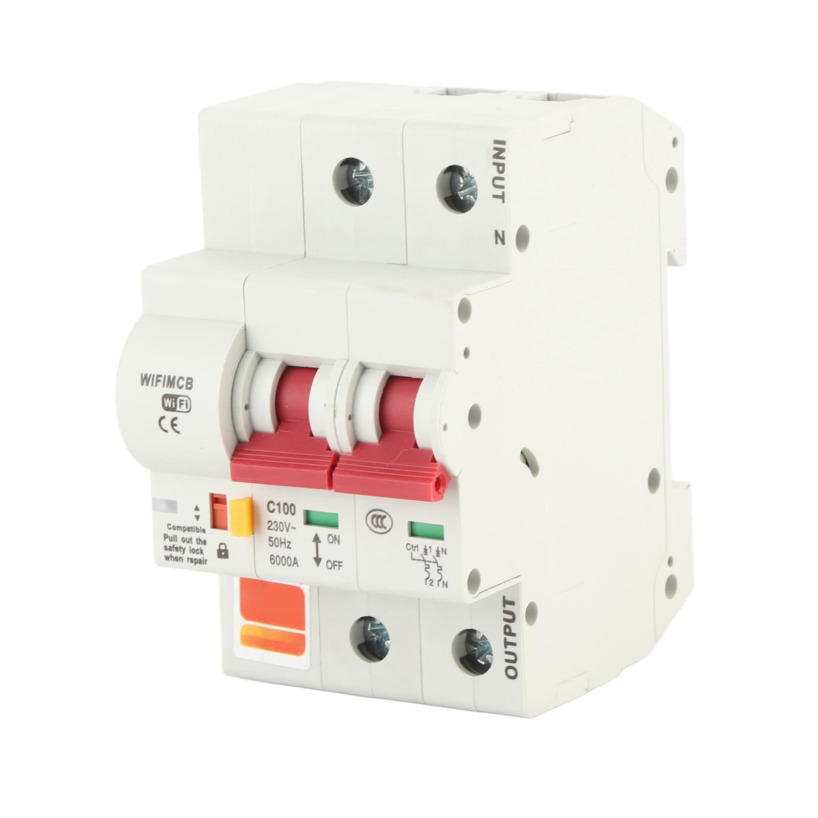Smart Wifi Leistungsschalter PA66 DSM Flammhemmende Shell Telefon APP Fernschalter AC220V 6000V mit Überstromauslösung für Home Power Street Light Control (2P 100A)