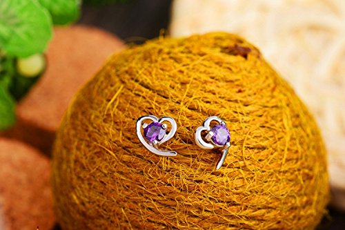 Crystalline Azuria Heart Set With Purple Zirconia Crystals Pendant Necklace 18 Inches Stud Earrings Bracelet 7.2 Inches 18K White Gold Plated For Women #TOP3