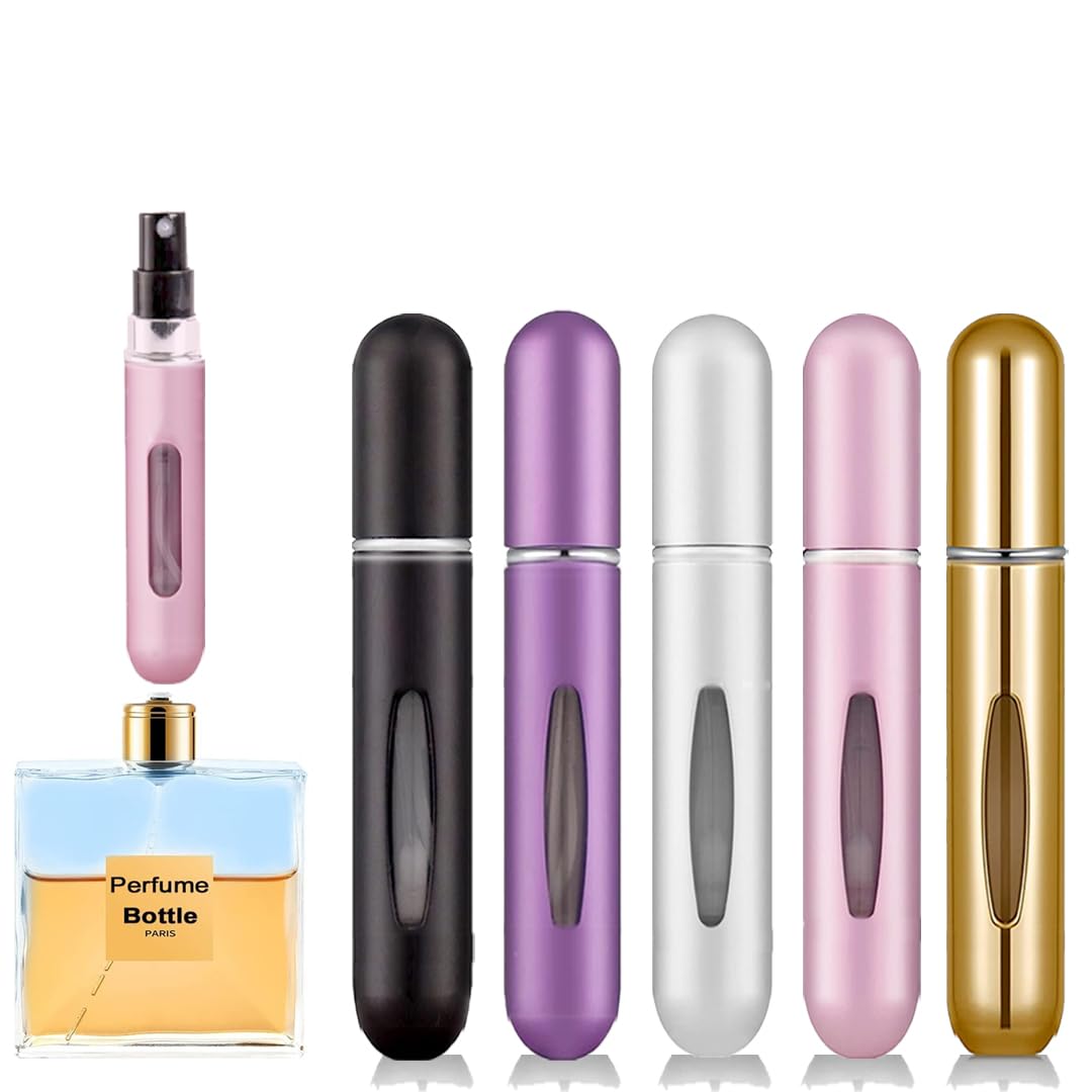 Rosiya Perfume Atomiser pack of 5pcs Perfume Travel Bottle, 8ML Refillable Perfume Spray Bottle Easy to Refill Empty Atomiser Bottle for Purse, Handbag, Pocket and Luggage (Matte)