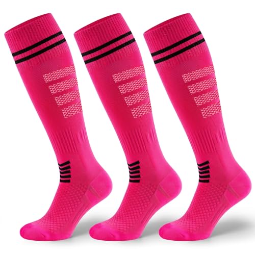 XZQTIVE 3 Pack Soccer Socks Football Socks for Kids Youth Adult Over the Calf Athletic Sport Baseball Softball Socks