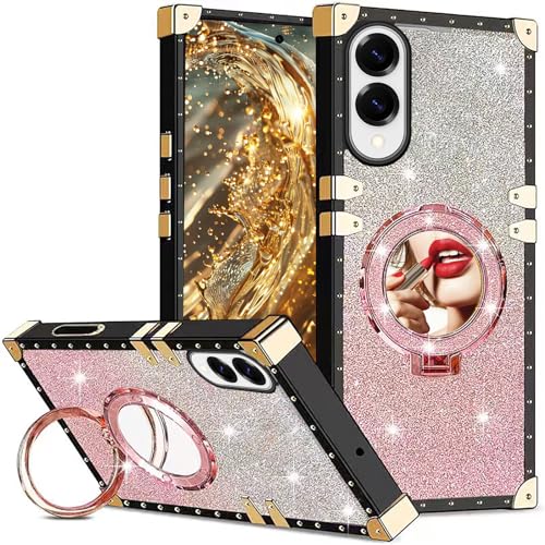 Coque Samsung S25 Edge avec béquille et miroir rose antichoc