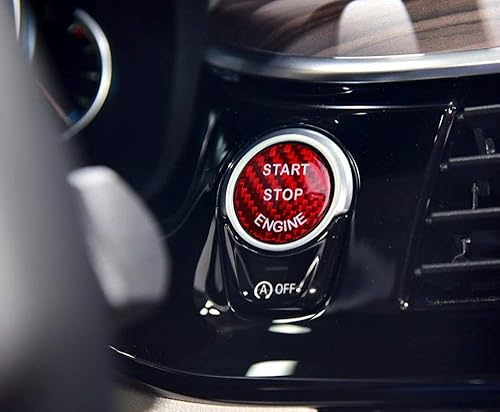 Miniatura 3 de iJDMTOY (1) Cubierta de botón de arranque y parada de fibra de carbono real color rojo brillante, compatible con BMW serie 1, 2, 3, 4, 5, 7, X1, X3,