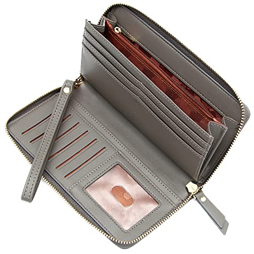 Image of VOCUS Womens Wallet RFID Blocking Zip Around Wallet PU Leather Large Travel Long Purse Credit Card Holder with Wristlet