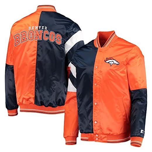 Starter Men's Orange/Navy Denver Broncos Leader Varsity Satin Full-Snap Jacket