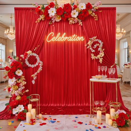 Image of 40x10 ft Wrinkle Free Red Sequin Backdrop Curtain for Parties,Thick Not Fall-Off Glitter Backdrop Drapes,8 Panels 5x10ft Shimmer Photo Back Drop Cloth for Wedding Birthday Photography Background