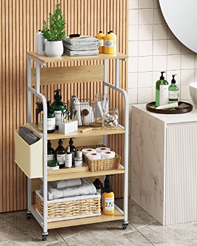 Gizoon 4 Tier Printer Stand With Storage, Sturdy Metal Printer Cart For Small Spaces, Mobile Printer Table With Wheels, Tall Stand For Home Office, Light Wood #TOP6