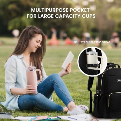 Image of LOVEVOOK Laptop Backpack for Women with Pouch Pocket for Large Capacity Cup,18 Inch Laptop Computer Bag Travel Backpack Purse,Waterproof Work Business Backpack College Teacher Bags,Black + V-shaped