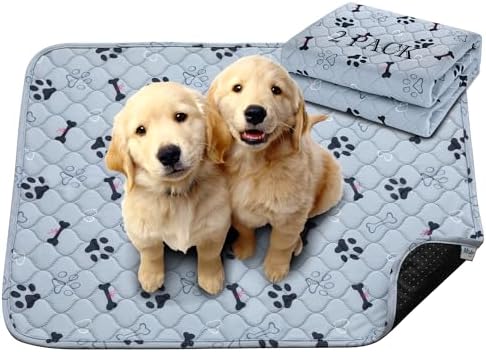 Mr.do Washable Pee Pads for Dogs – 2 Pack 18″X24″ Reusable Puppy Pads, Waterproof Non-Slip Pet Training Pads, Fast Absorbent Pet Pads for Dogs Bed Potty Crate Playpen Cage