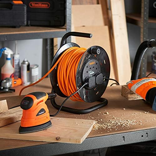 VonHaus Extension Lead - 50 Meter Extension Cable with 4 Socket Metal Frame - Free Standing, Extra Long Extension Lead Reel - Heavy Duty Extension Lead with Electric Cut Out to Prevent Overloading