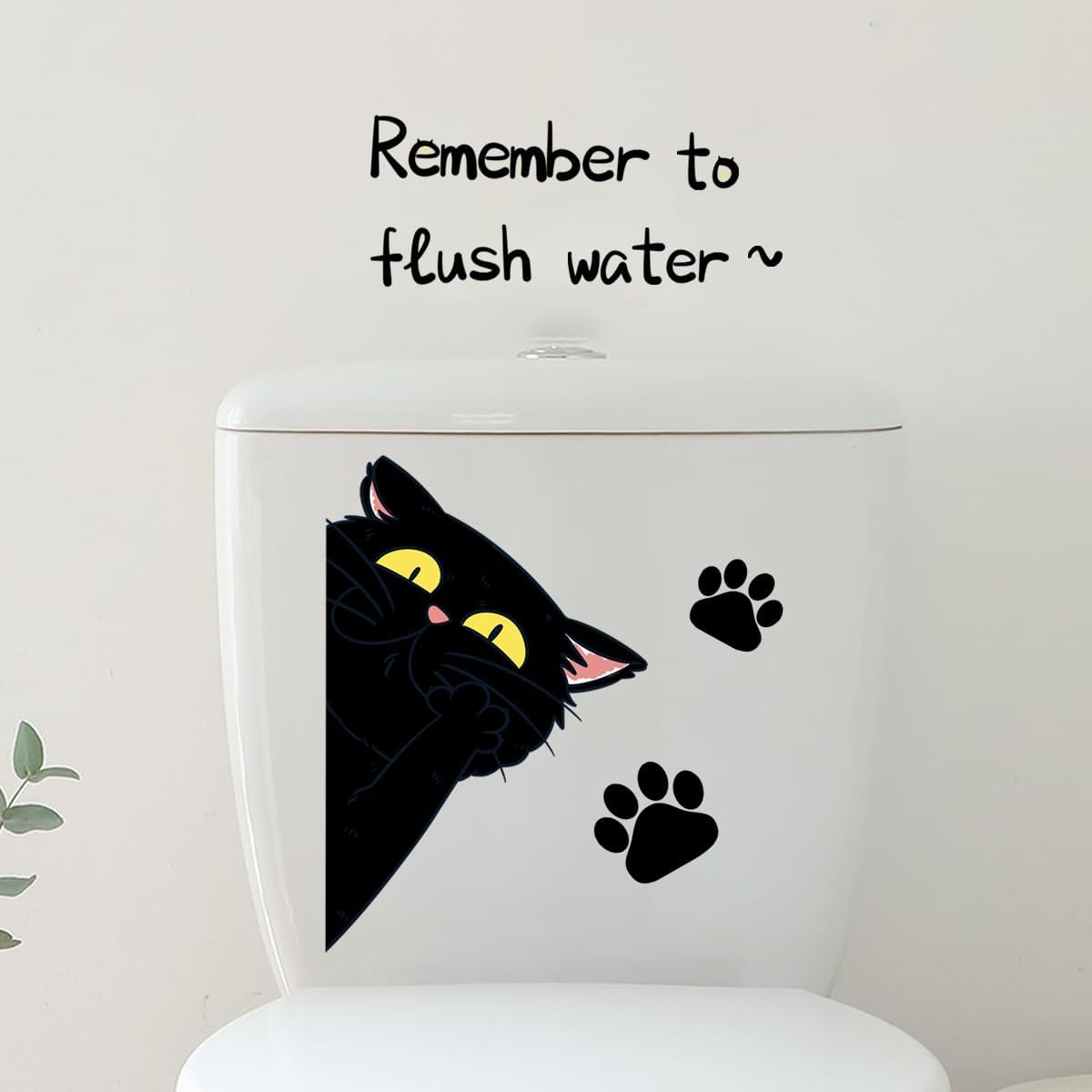 Funny Black Cat Toilet Sticker, Bathroom Wall Decal, PVC Waterproof Removable, Remember to Flush Design, 2 Sheet