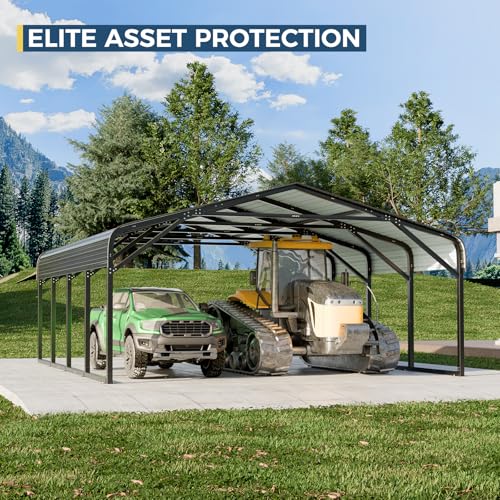 Image of 20x20 FT Heavy Duty Metal Carport, 2-Car Garage with Structural Reinforcement, Galvanized Steel Roof, Ground Anchors, 120lbs /Sq.Ft Snow /Wind Resistant Carports, Fits Pickups, Trucks, RVs, Boats