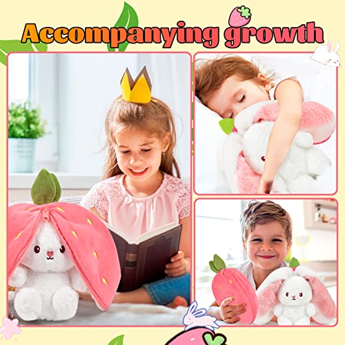 Vibbang Easter Plush Bunny Toy, Reversible Carrot Strawberry Pillow With Zipper, Cute Plushies Doll - Image 4