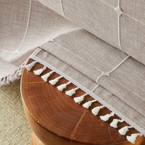 ZeeMart Boho Rectangle Grid Tablecloth with Tassels, Taupe 60x84in by ZeeMart - Used condition - Image 4