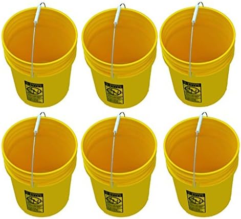 5 Gallon Yellow Buckets, Six (6) Pack | Plastic | Yellow