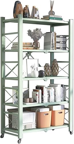 Miniatura 1 de Estantería plegable de 4 niveles, estante de almacenamiento de metal independiente, estantes de almacenamiento sin montaje con ruedas para garaje,