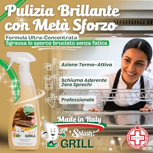 Ristopanno 3 Pz X 750Ml Decarbonizzante Forni, Griglie, Piastre – Sgrassatore Professionale - Detergente In Schiuma – Pulizia Forno - Rimozione Rapida Grasso E Sporco – Prodotti Pulizia - Splash Grill - 4