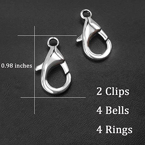 IVIA PET 4 Sets Cat Bell for Dog Collar Charm Training Pet Pendant Accessories with 2 Pack Stainless Steel Dog Tag Clips(2 Large Silver) - Thumbnail 6