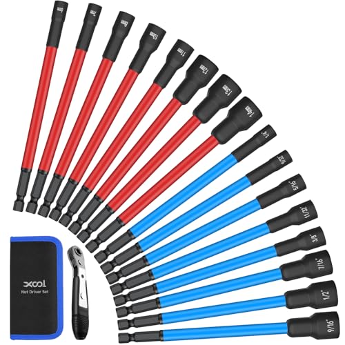 XOOL Conjunto de chave de porca magnética longa de 16 peças, conjunto de chave de porca SAE e métric