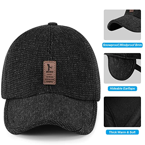 Falidem 2 Pack Men's Winter Baseball Cap With Ear Flaps, Baseball Winter Hats With Ear Flaps For Men Outdoor Walk Running #TOP4