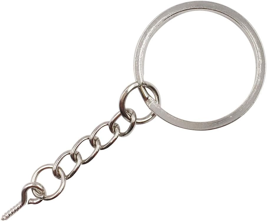 50 PCS Flat Split Key Chains Rings with Open Jump Ring Chain Extender and Screw Eye Pin Connector for Jewelry Findings Making, 1 Inch Diameter
