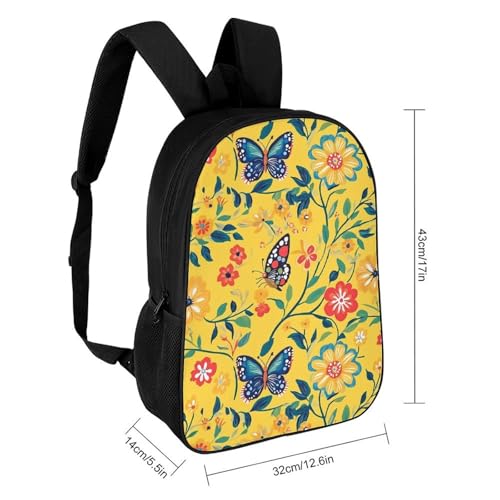 Colorful Butterfly and Flowers 17 Inch Backpack Classic Travel Daypack with Adjustable Shoulder Straps for Men Women2