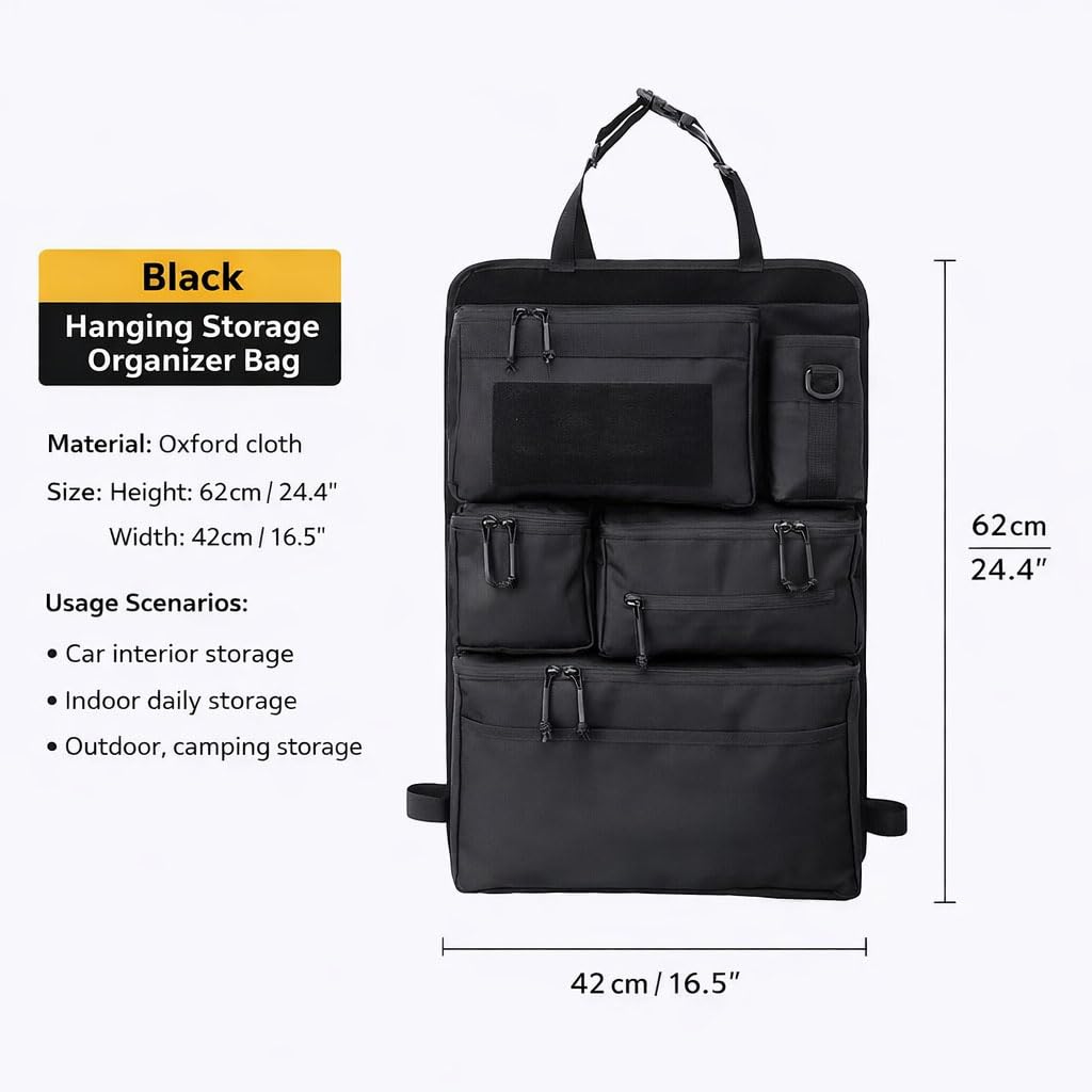 Organizador Asiento Coche para VW ID.Buzz 2022-2025, Bolsa Trasera Estable Sin Flacidez para Viajes Camping Outdoor Tela Oxford 62x42cm