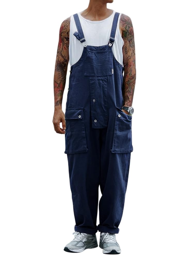 Salopette Uomo Overalls Elasticità Salopette in Denim Casual Pantaloni Strappati Loose Fit Moda Ragazzo Jumpsuit Pagliaccetti da Lavoro con Bretelle