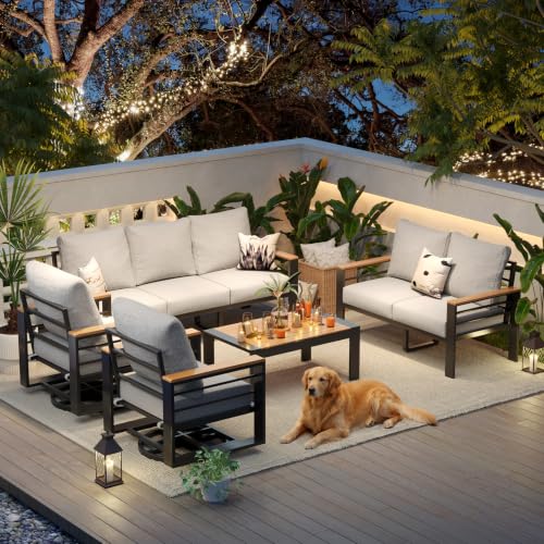 Image of Aoxun Aluminum Patio Furniture Set 7 Seats with Rocking Chair, Oversized Outdoor Sectional with Washable Thick Cushions, Coffee Table, Patio Conversation Sets for Porch, Balcony, Deck