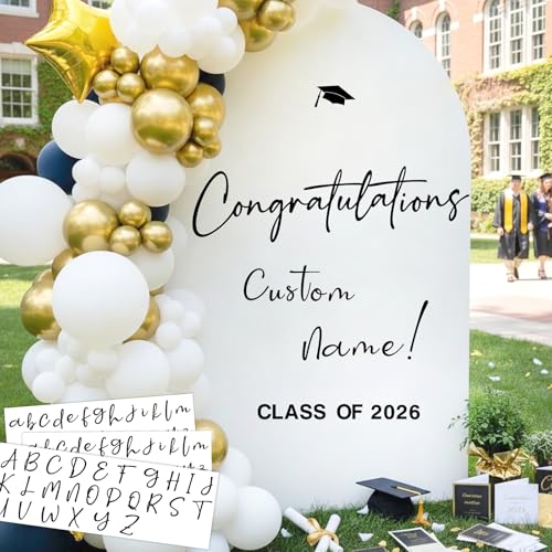 Custom Name Class Of 2026 Sign For Backdrop 2026 Graduation Decorations Decals For Balloon Arch Diy Grad Party Decoration Vinyl Lettering Banner For High School University Graduates Party Favors