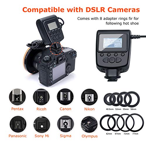 HONGDAK 48 Macro LED Ring Flash Bundle Light with LCD Display 8 Adapter Rings and Flash Diffusers Macro Photography Light for Canon Nikon and Other DSLR Cameras Macro Ring Light