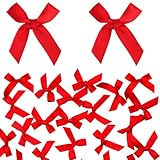 LOLANIUT 100 Stück Rote Schleifen 6cm für Geschenkverpackung, Selbstklebende rote Schleife für Boxen, Karten und DIY Dekoration, ideal als Festtags Deko und weihnachtsschleifen für Weihnachten