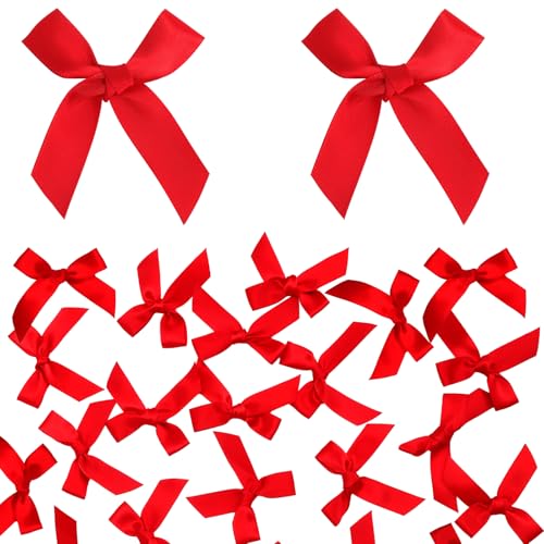 LOLANIUT 100 Moños de Regalo Rojos 6cm Satinados Autoadhesivos para Decoración de Regalos y Fiestas, Moños Brillantes para Navidad Boda Bolsas de Regalo Manualidades y Cajas Decorativas