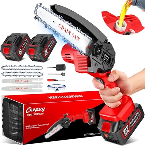 Mini Kettensäge 6 Zoll mit Akku 2 x 4000 mAh, Akku Kettensäge...