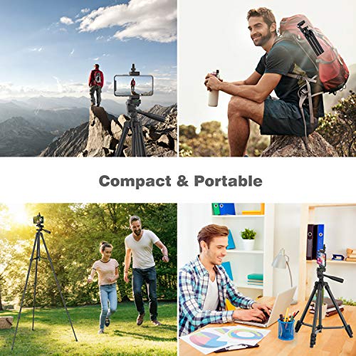 Phone Tripod, 51\" Extendable Travel Lightweight Tripod Stand with Carrying Bag, Universal Tripod with Bluetooth Remote, Cell Phone Mount for iPhone Xs/Xs Max/Xr/X/8/8 Plus/Samsung/Android Phone,Camera - Thumbnail 7