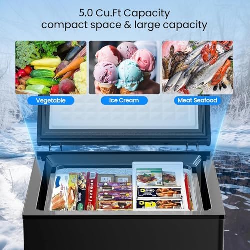 Image of Chest Freezer - Compact Deep Freezer with 7 Temperature Settings, Low Noise Operation, And Removable Basket, Ideal for Dorms, Apartments, And Home Kitchens (Black, 6.5Cu.ft)