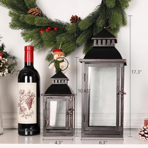 Image of NEEDOMO Bronze Metal Lanterns Decorative Outdoor & Indoor, Set of 4 (17 inch & 10 inch) with Glass, Candle Holder for Porch, Patio, Garden, Balcony, Wedding, Table Centerpiece Decorations