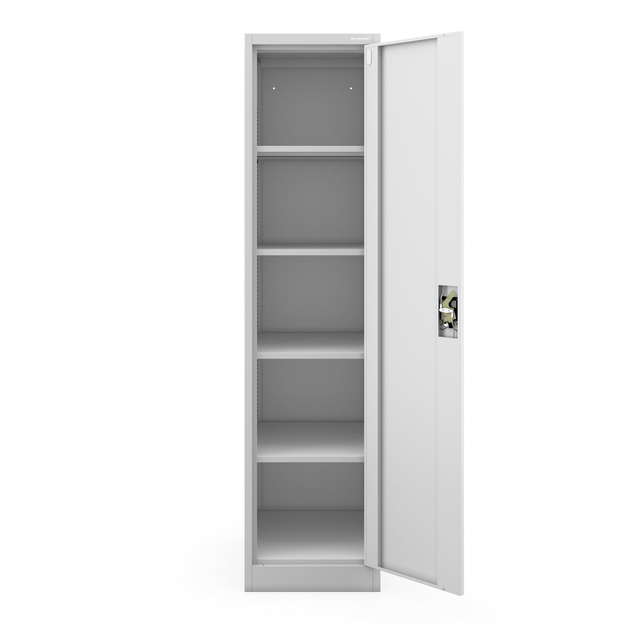 Jan Nowak Aktenschrank Metall abschließbar Büroschrank Dokumentenschrank Stahlschrank Ordnerschrank schmal 185 x 60 x 45 cm, 4 verstellbare Regalböden, Metallschrank