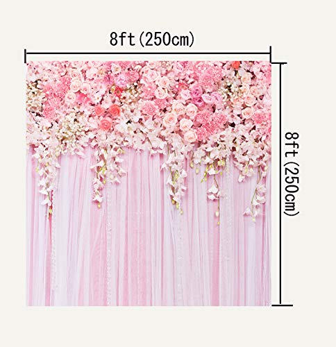 8x8ft Large Rose Flower Design Backdrop Econ Vinyl Photography Background for Wedding Baby Shower Birthday Party D-9354