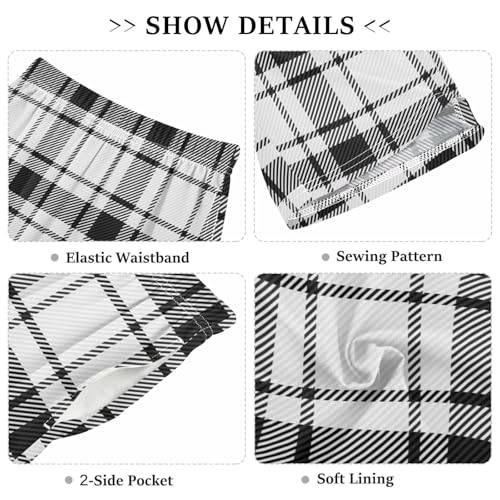GuoChe Plaid Black White Unisex Pull-on Shorts Pajamas with Pockets Loose Fit Kid Sleepwear3