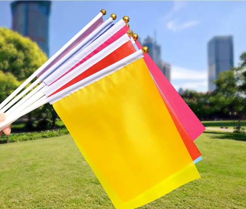 50 Bandiere Arancione A Mano - Con Bastoncini, Per Feste, Sport, Decorazioni