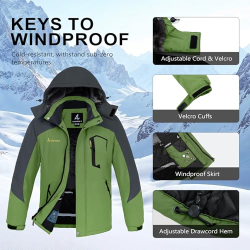 Image of Men's Winter Ski Jacket Waterproof Fleece Coat Warm Insulated Snowboard Jackets Parka Raincoat With Multi-Pockets